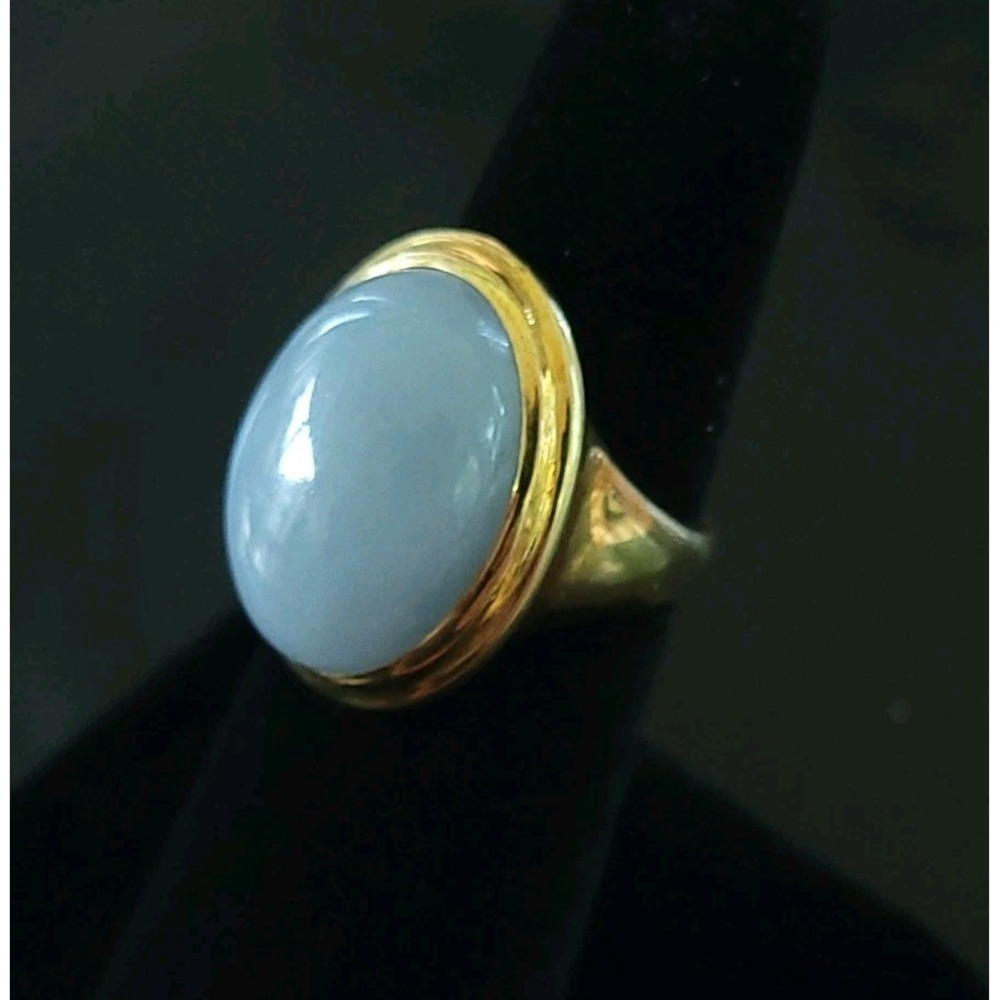 Vintage C&H 18K Gold Blue Chalcedony Cabochon Statement Ring 12.3g Size 6.5